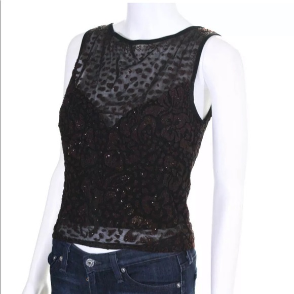 Todashi Shoji Beaded Mesh Sleeveless Evening Top - Picture 2 of 14